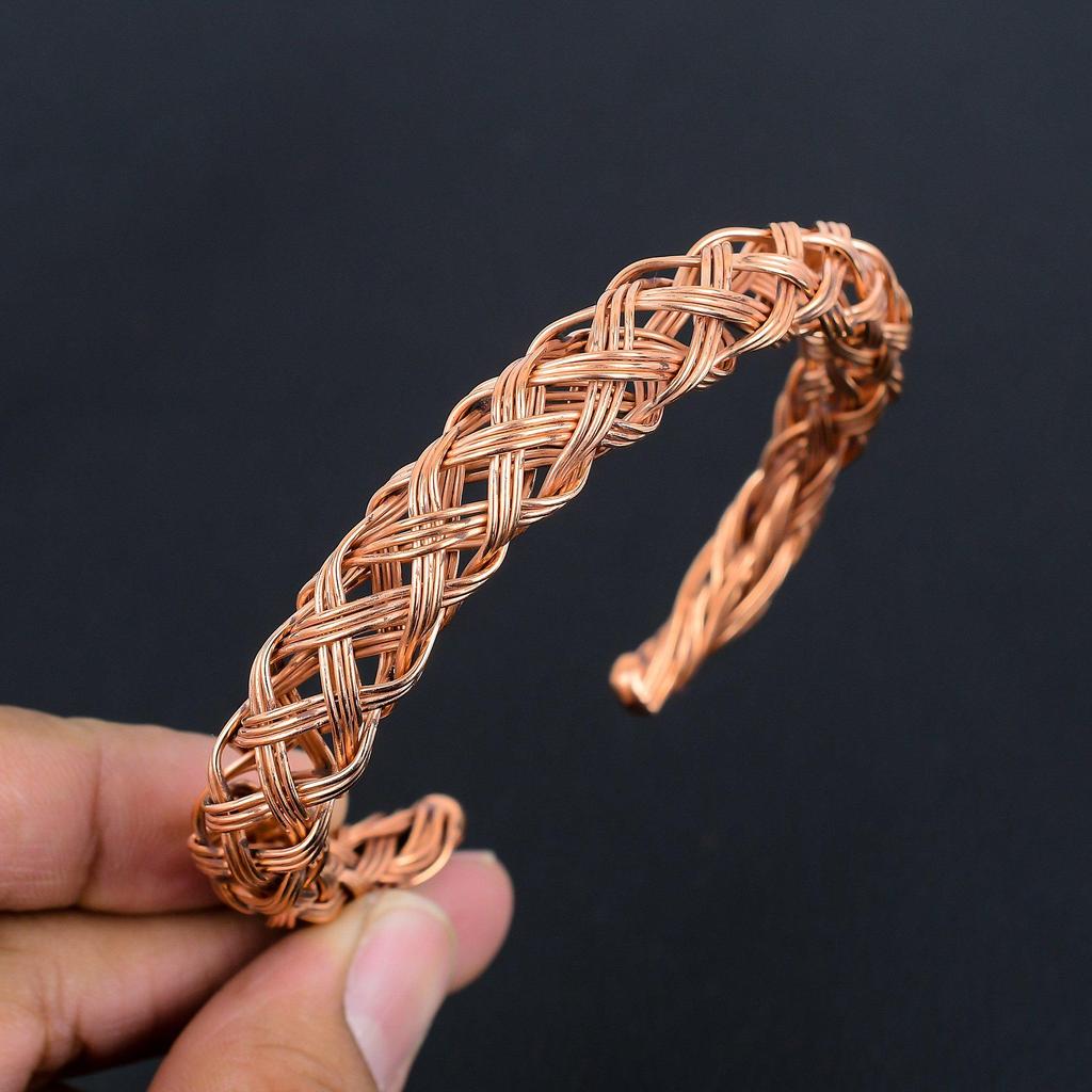 Handmade Pure Copper Woven Cuff Bracelet for Men & Women Adjustable Braided Wire Bangle Vintage Ethnic Jewelry Gift
