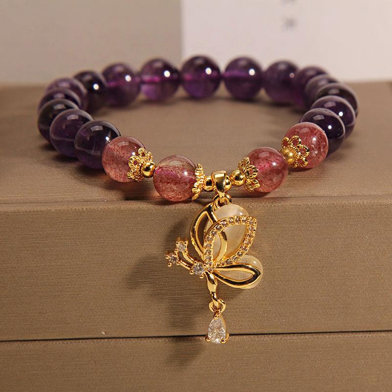 Brățară cu ametist natural, zirconiu pentru femei, margele cu pandantiv de dragoste, brățări cu șuvițe vintage, cadou de bijuterii pentru festivalul soră studentă