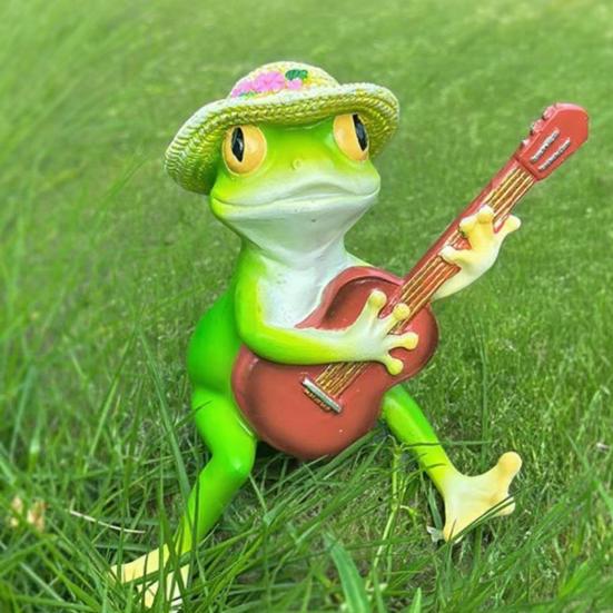 Statuie Rășină Stil Rock Broască Cântând la Chitară Ornament Design Realist Figurina Curte Iaz Grădină Decor Micro Peisaj