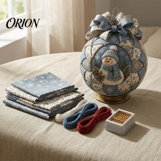 Fabric Ball Craft Set Quilted Christmas Ornament DIY Kit, Patchwork Material Pack Crafting Gift for Beginner, Handmade Xmas Tree Hanging Decor Adults
