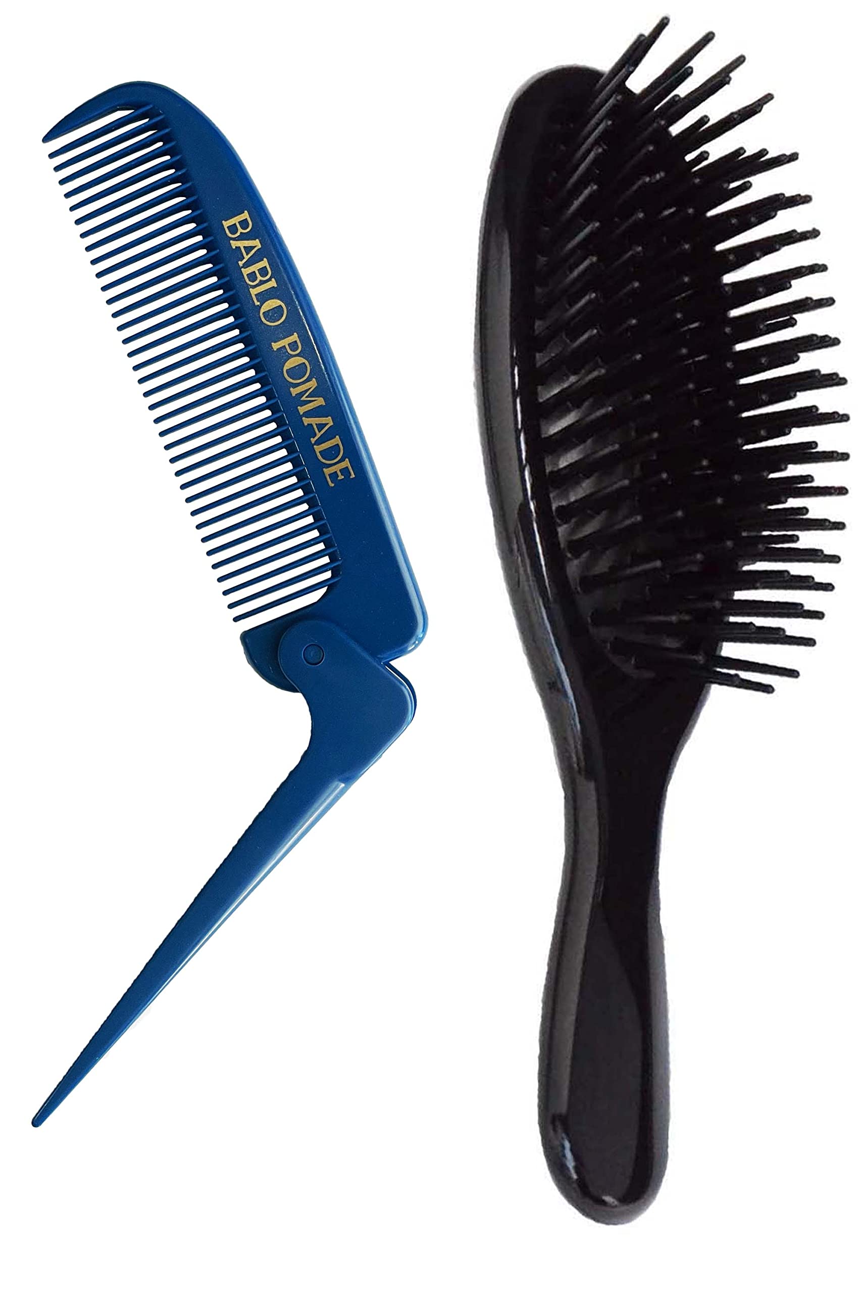 

Bablo Pomade Folding Comb (Blue) & Hairbrush for Men, Portable Hair Comb, Barber