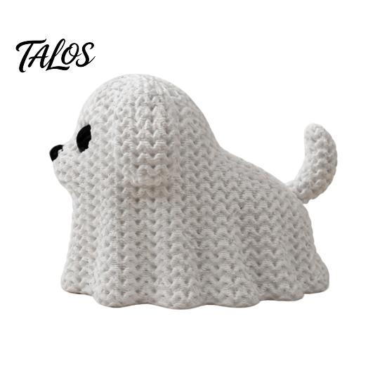 Talos 3D Printed Ghost Dog/Cat Figurine Ornaments, Knitted Texture Halloween Animal Decorations, Small Cute Puppy/Kitten Gifts for Home Desk Display
