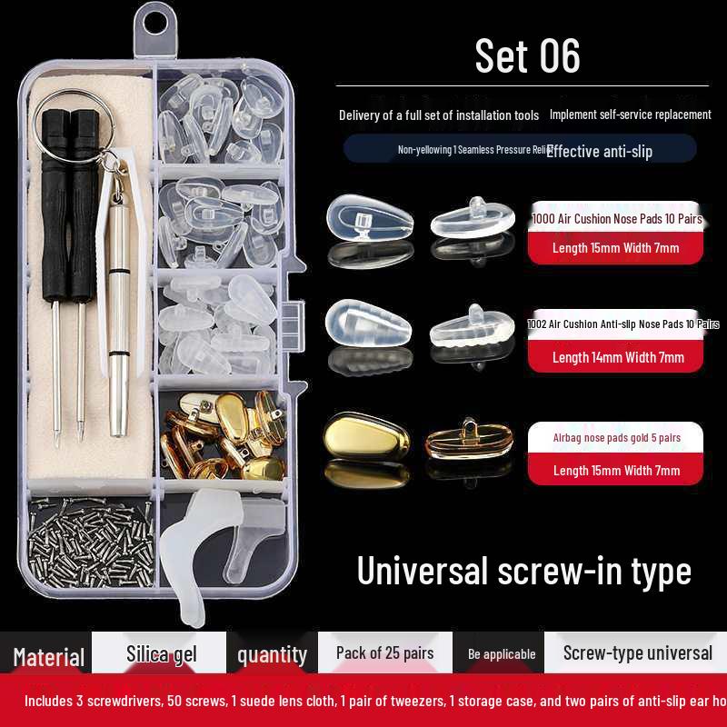 Eyeglass Repair Kit: Screwdriver Set, Nail Cutter, Nose Pads, Frameless Accessories