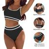2 sztuk/zestaw damskie bikini zestaw biustonosz bez rękawów z dekoltem w kształcie litery U zestaw fig z wysokim stanem kontrola brzucha strój kąpielowy stroje kąpielowe
