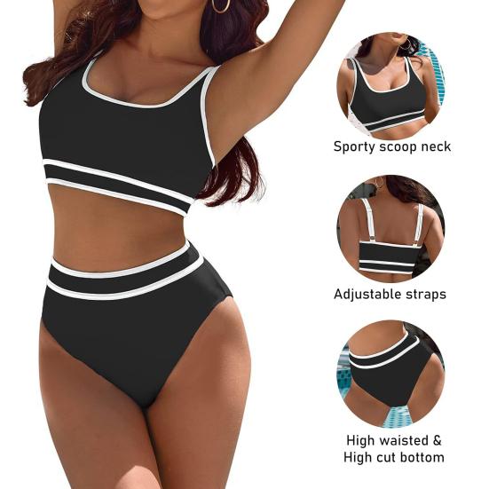 2ks/sada Dámské letní bikini souprava podprsenka bez rukávů s výstřihem do U, kalhotky s vysokým pasem, plavky plavky