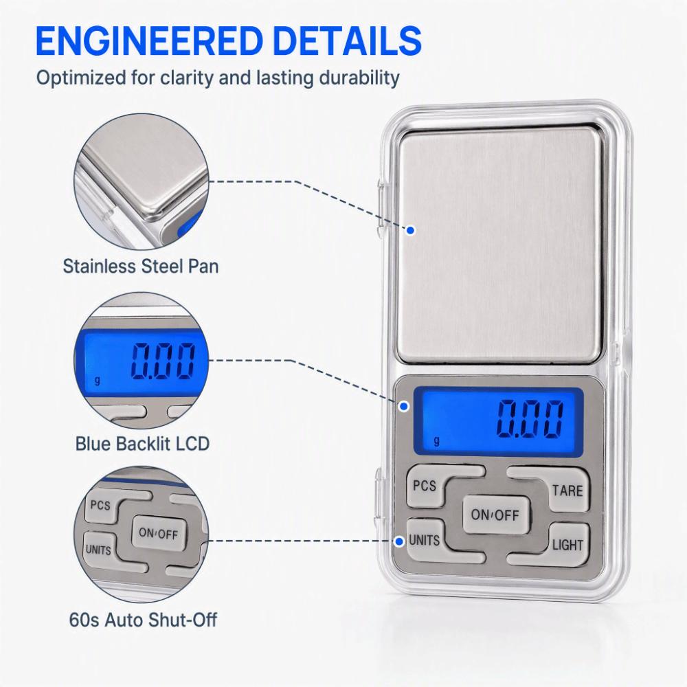 200g x 0.01g Mini Electronic Scale Silver Jewelry Scale Durable Digital Pocket Scale Food Weighing