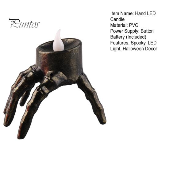Halloween Themed Accents Skeleton Hand Candle Light, Gothic Creepy Skull Hands Fake LED Seasonal Table Decoration for Centerpiece, Entryway,