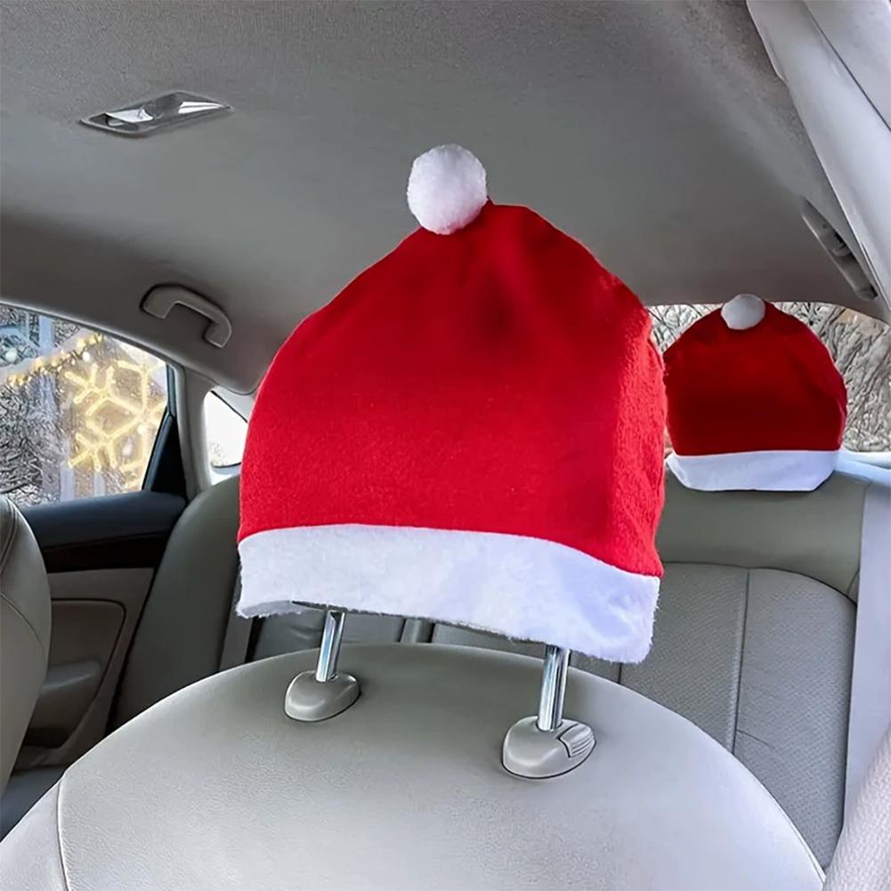 1Pcs Santa Hat Car Seat Headrest Cover Christmas Car Decoration For Seat Protection Holiday Ornament Xmas Decoration Interior