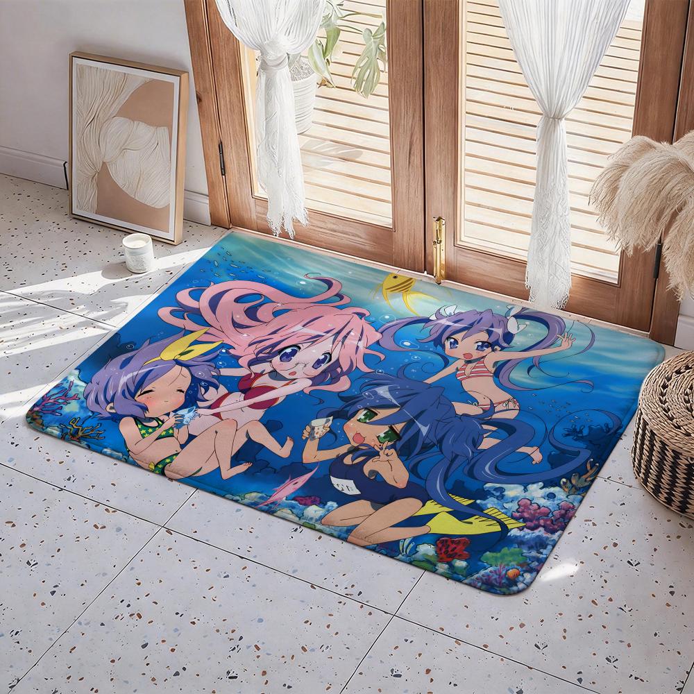 Anime L Lucky Star Floor Mat Eco Flannel Doormat Non Slip Odorless Indoor Floor Rug Soft Short Plush Home Mat