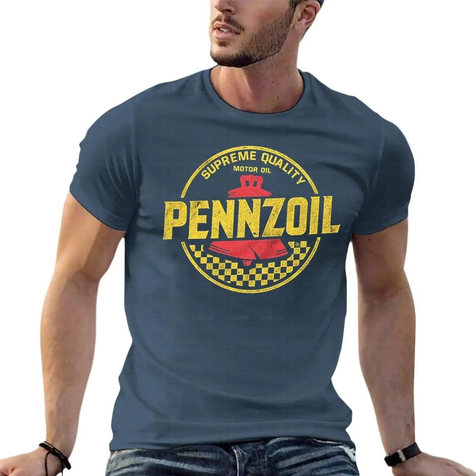 

Distressed Pennzoil Motor Oil Logo Oversized T Shirts Brand Mens Clothing Short Sleeve Streetwear Large Size Top Tee XL