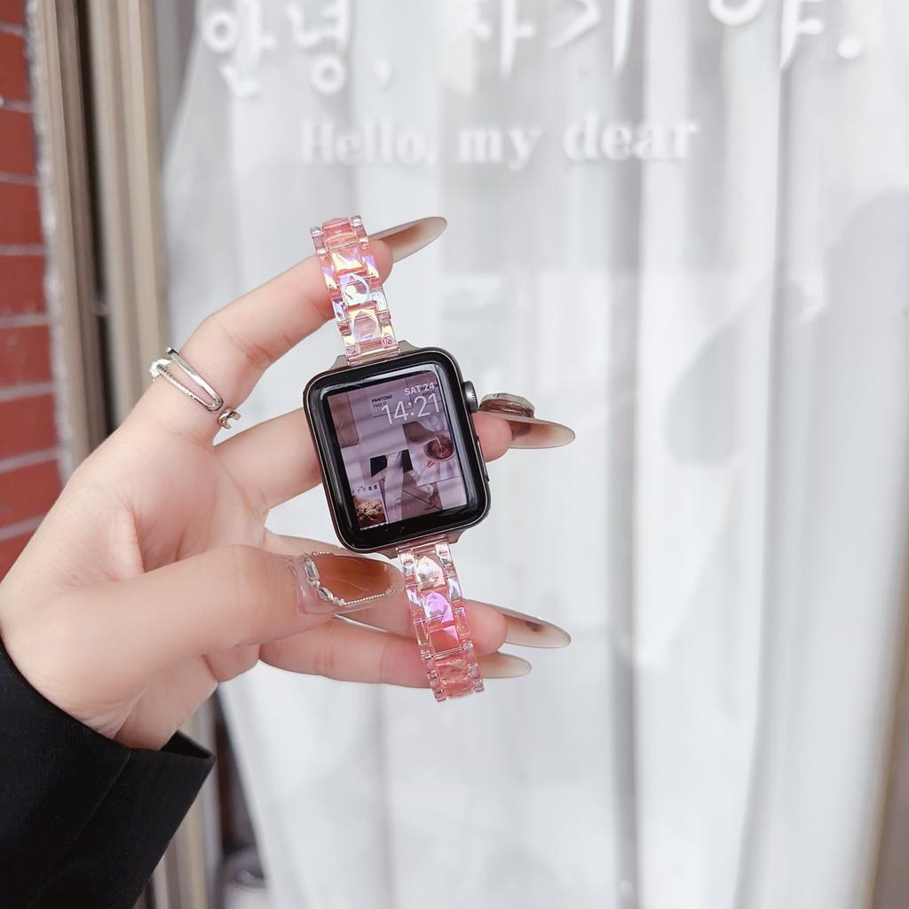 Pulseira de estilo transparente colorida clássica para Apple Watch Band Series 9 8 7 6 SE 5 4 Pulseira Ultra2 49mm 41/45mm 40/44mm Cinto de pulso fino