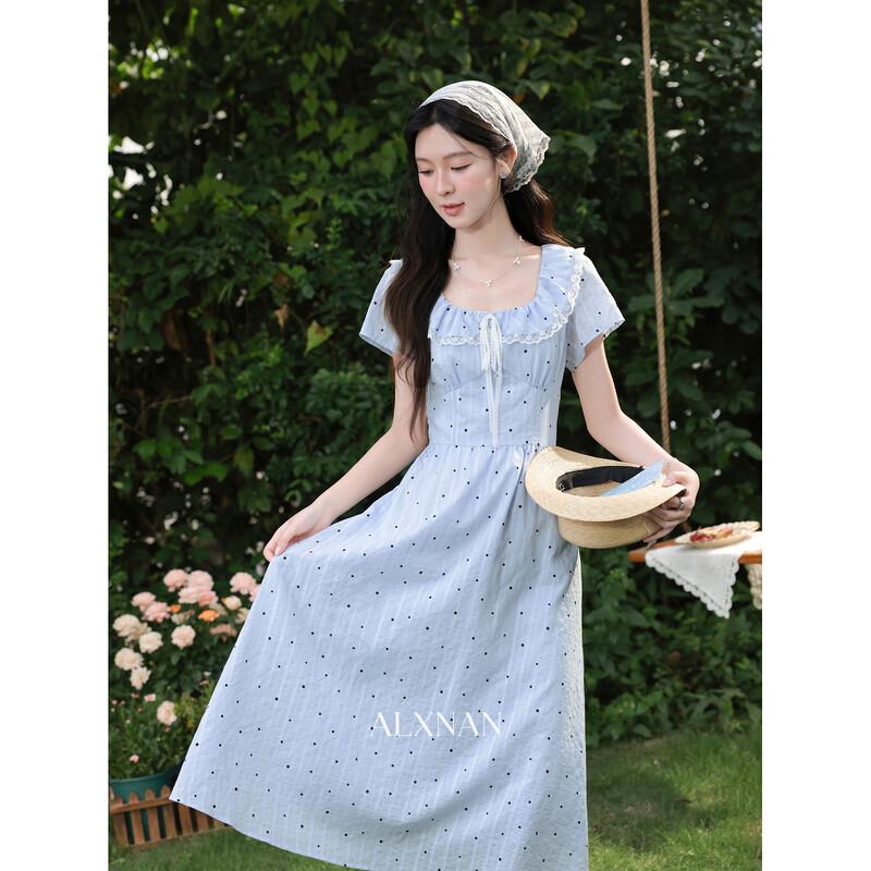 French Polka Dot A-Line Maxi Dress L