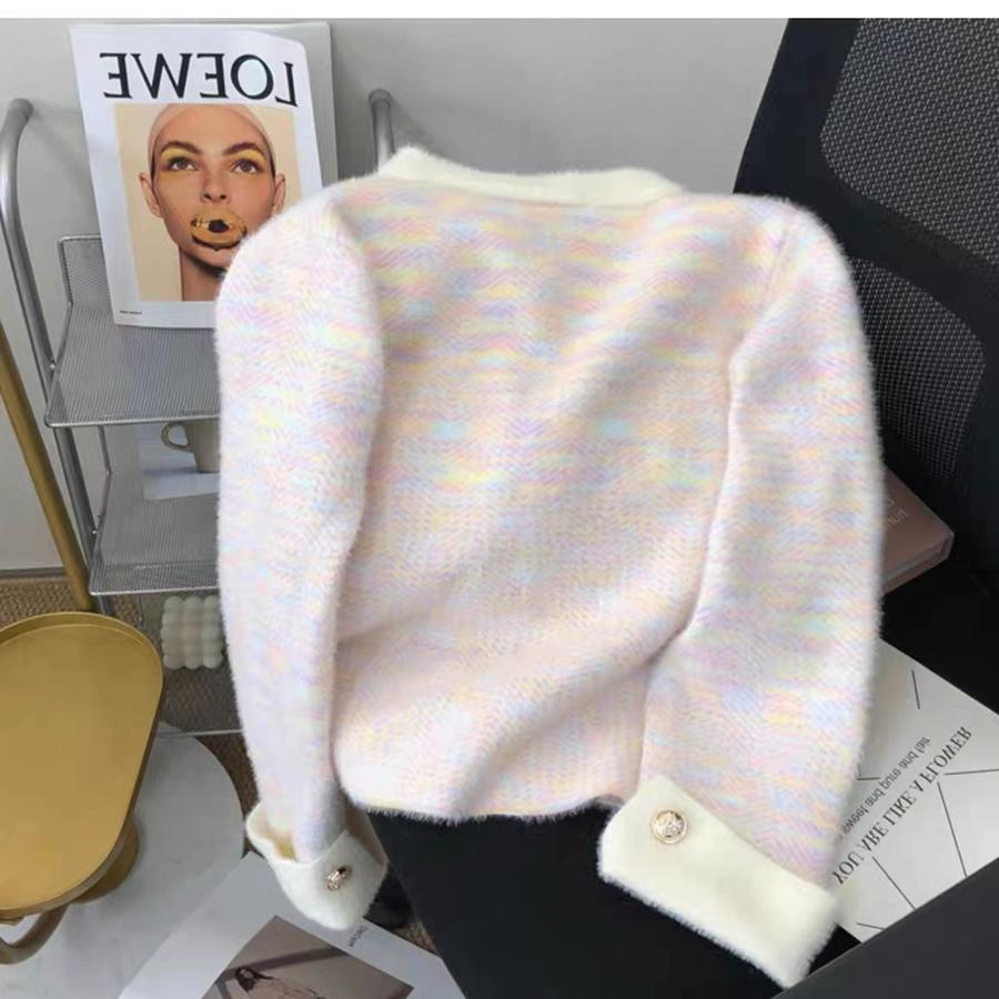 Faux Fox Fur Luxury Feeling Small Fragrance Style Open Cardigan Women Spring Autumn Stand Collar Thick Knit Sweater Coat Fashion Knit Top