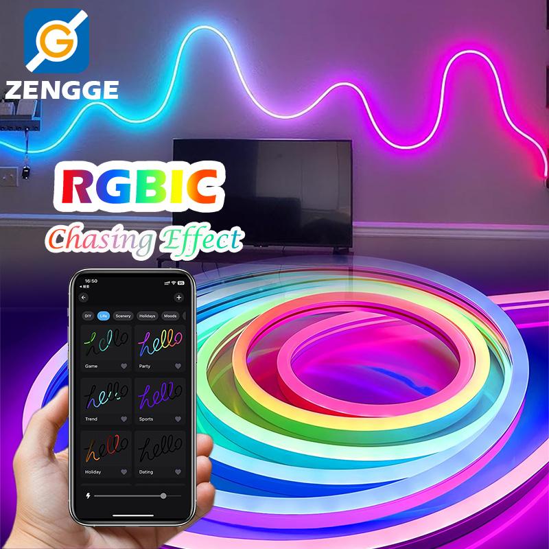 USB Powered RGBIC Neon LED Strip Lights, APP Control & Music Sync Ambient Lighting, DIY Decor for Bedroom, Kitchen, TV and Party