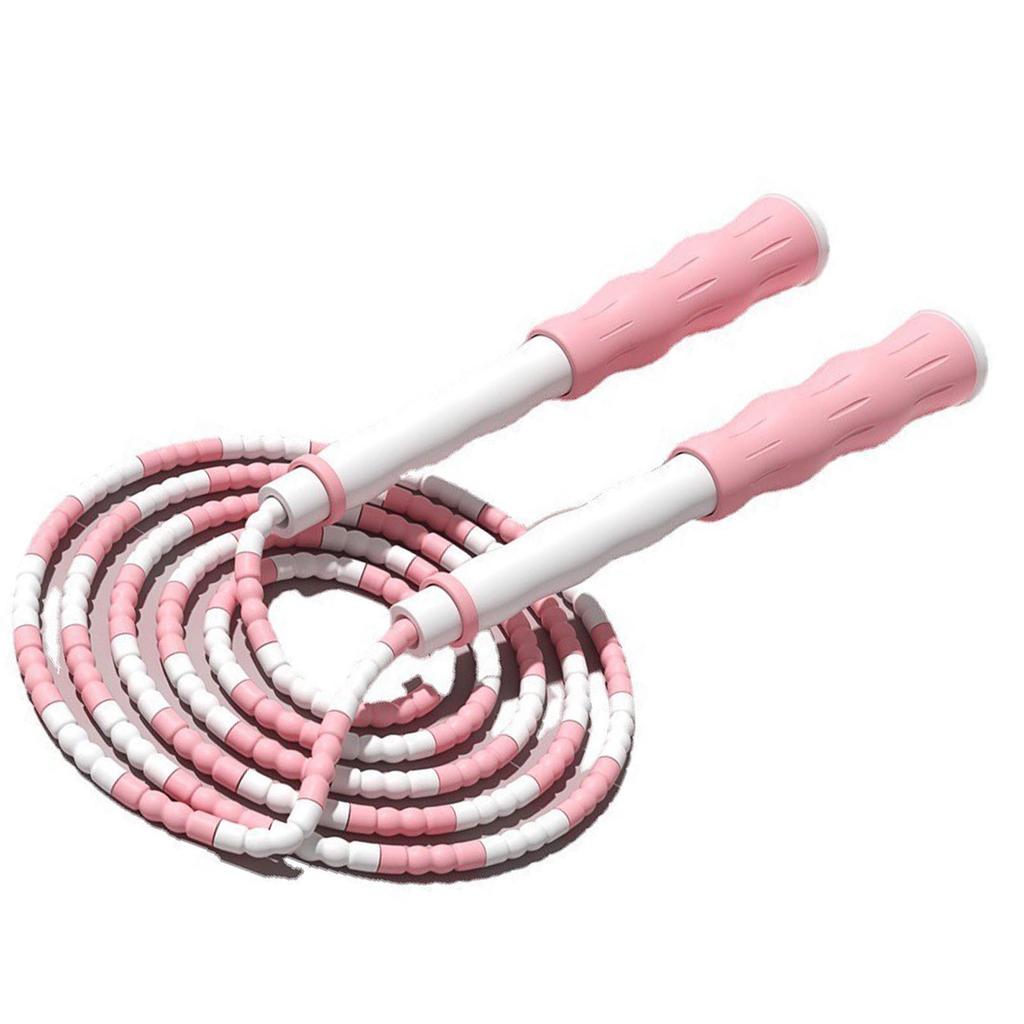 Segmented Jumping Rope Adjustable Untangled Beaded Flexible PP Plastic Jumping Rope for Kids Pink