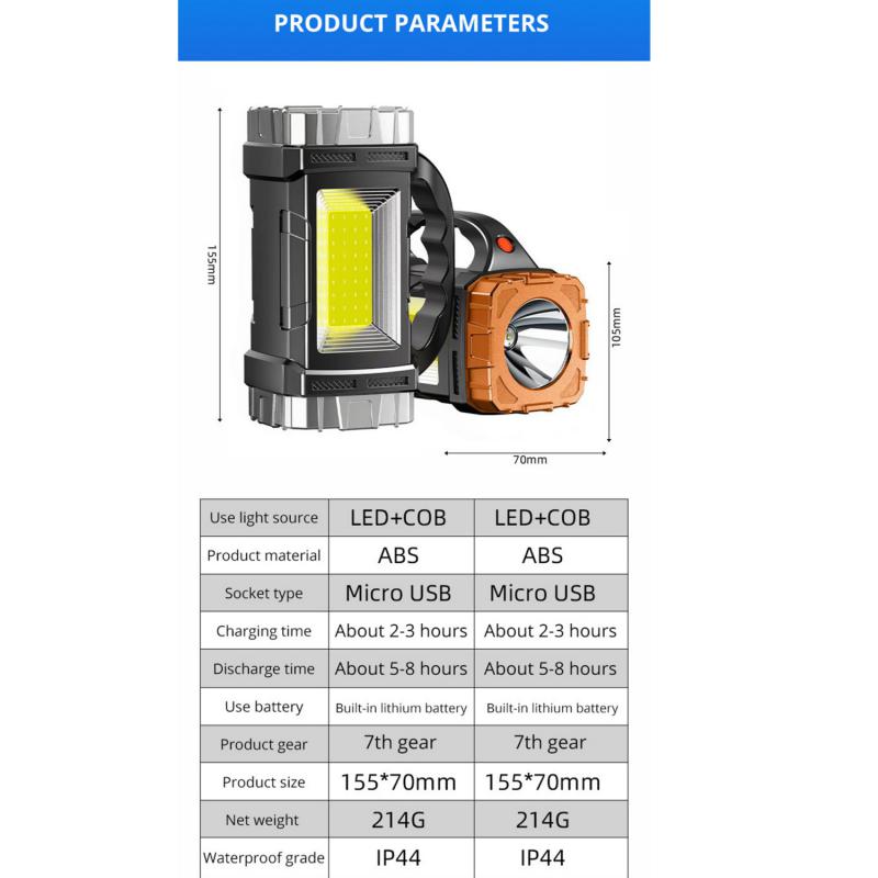 Solar Double-headed Portable Lamp Outdoor Led Multi-function Red And Blue Flash Cob Side Light Emergency Flashlight Searchlight