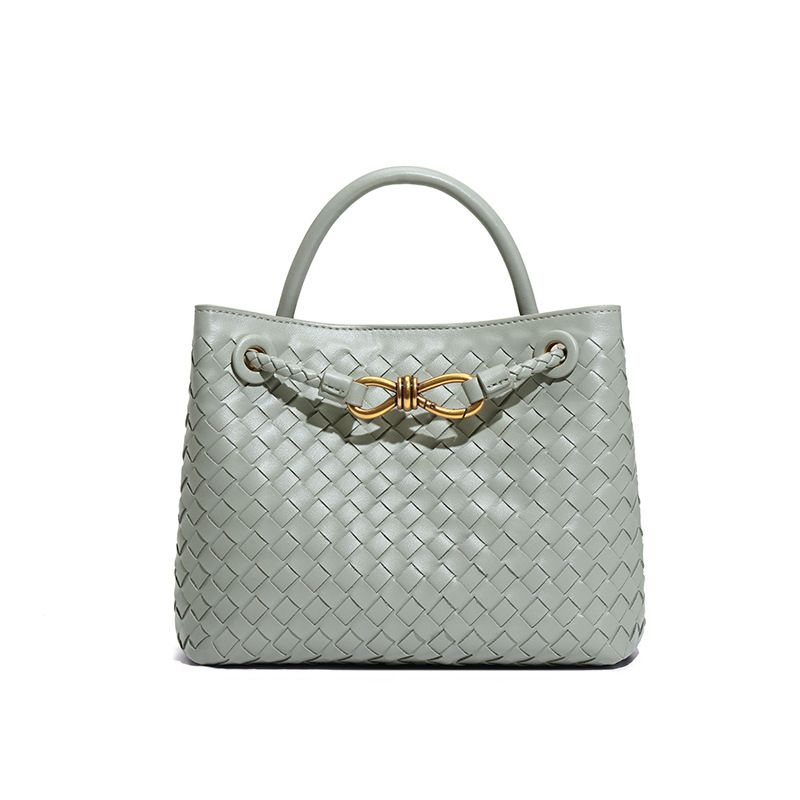 

Special-Interest Design Metal Authentic Leather Weave Retro Tote Bag Agate Gray small size 25cm