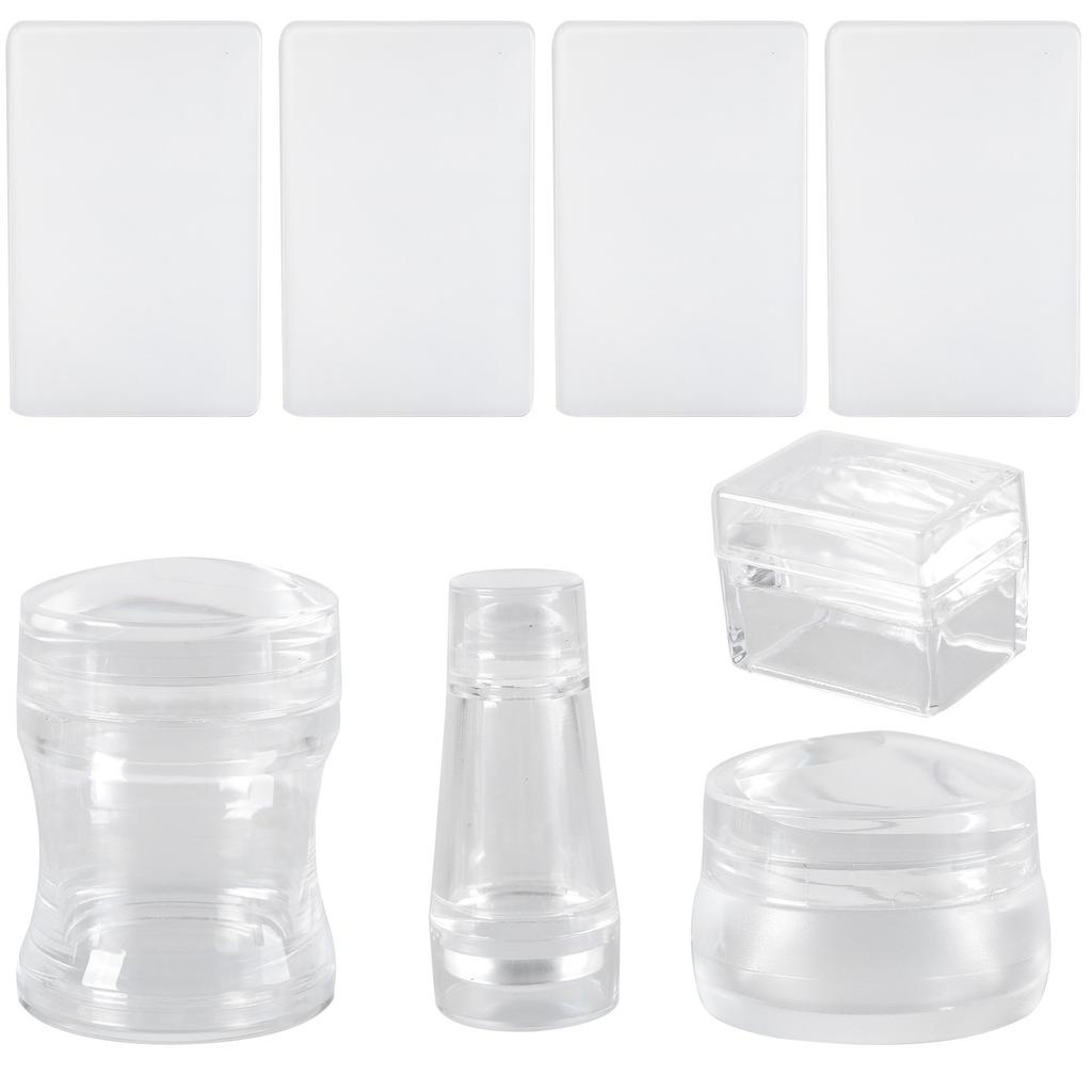 4Pcs Clear Silicone Nail Art Stamper Set Round Rectangular Double Head Transparent Jelly Stamping for Creative Manicure