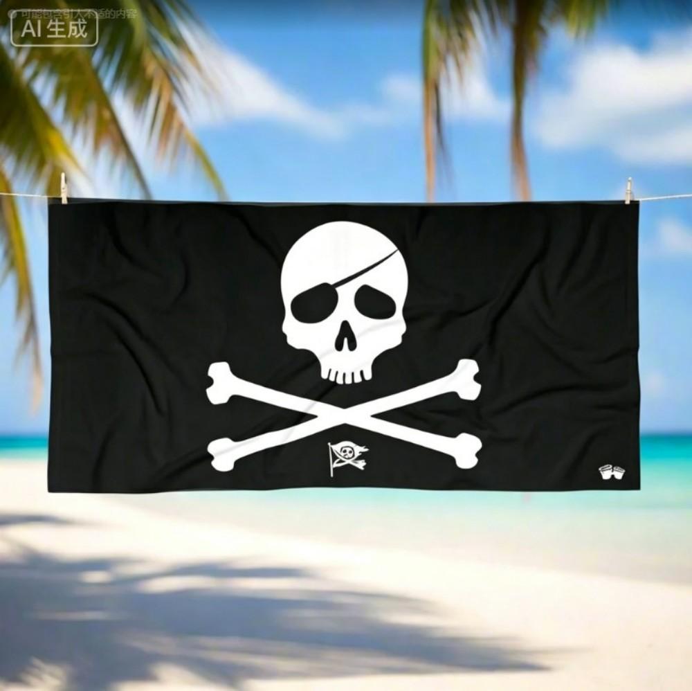 Asciugamano da Spiaggia in Microfibra Classica Bandiera Pirata, Asciugamani da Bagno Teschio e Tibie Incrociate, Fresco Asciugamano da Piscina Jolly Roger Nero per Uomini Ragazzi