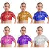 Bambina Ragazza Costume da Performance Cheerleading Danza Jazz Collo Alto Manica Corta Scintillante Paillettes Crop Top