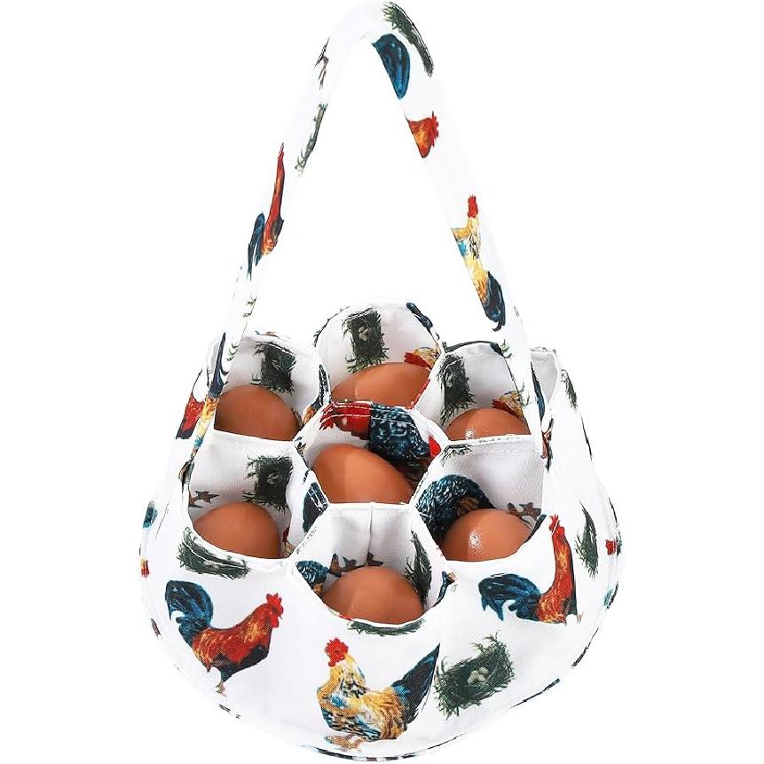Egg Collecting Basket, Canvas Egg Basket for Gathering with 7 Pouches for Chicken, Duck, Goose, Bird, Various Poultry Collection (Grass-nest chicken)
