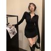 French Spice Girl Style POLO Neck Long Sleeve Dress Women's Spring New Slim and Skinny Inner Hip Wrap Short Skirt