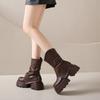 [Fanfna] Brown Maillard Platform Martin Boots Women's 2025 Autumn Short Boots Heightening Pile Pants Tube Boots
