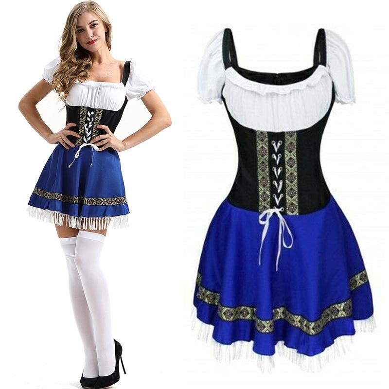 German Bavarian Trachten Beer Dirndl Costume With Delicate Fringed Lace Hem