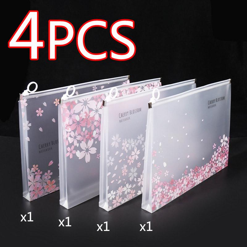 

4/12 шт. Милая папка-конверт формата А4 с сакурой, канцелярский органайзер для хранения, мультяшная сумка для файлов на молнии для школьных и офисных принадлежностей