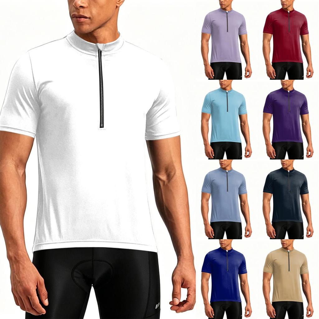 Herren Kurzarm Radtrikot Halber Reißverschluss Atmungsaktiv Schnelltrocknend Leicht Rundhals Sportshirt für Outdoor-Aktivitäten