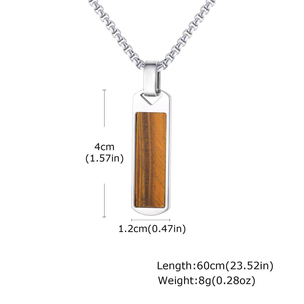 Vnox Geometrische Rechteck-Anhänger Halskette für Herren, Tigerauge Stein Vertikaler Stab Edelstahl Boxkette Halsketten, Party Geschenke