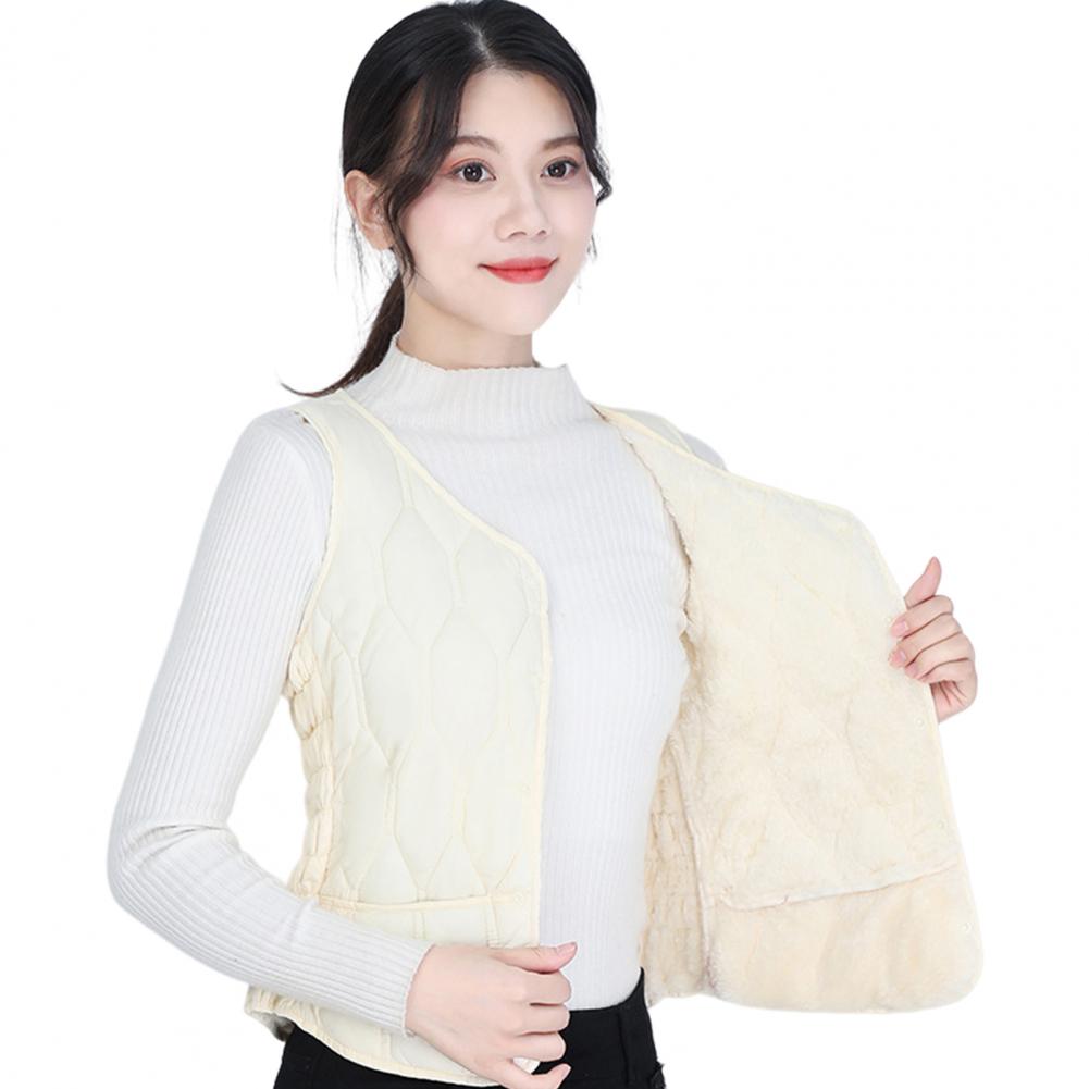 Winter Women Layering Vest Coat Thin Padded Button Closure V Neck Sleeveless Solid Color Windproof Heat Retention Outdoor Down C