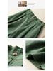 Summer Elastic Waist Cotton-Linen Capris with Wide Legs and Retro Solid Color