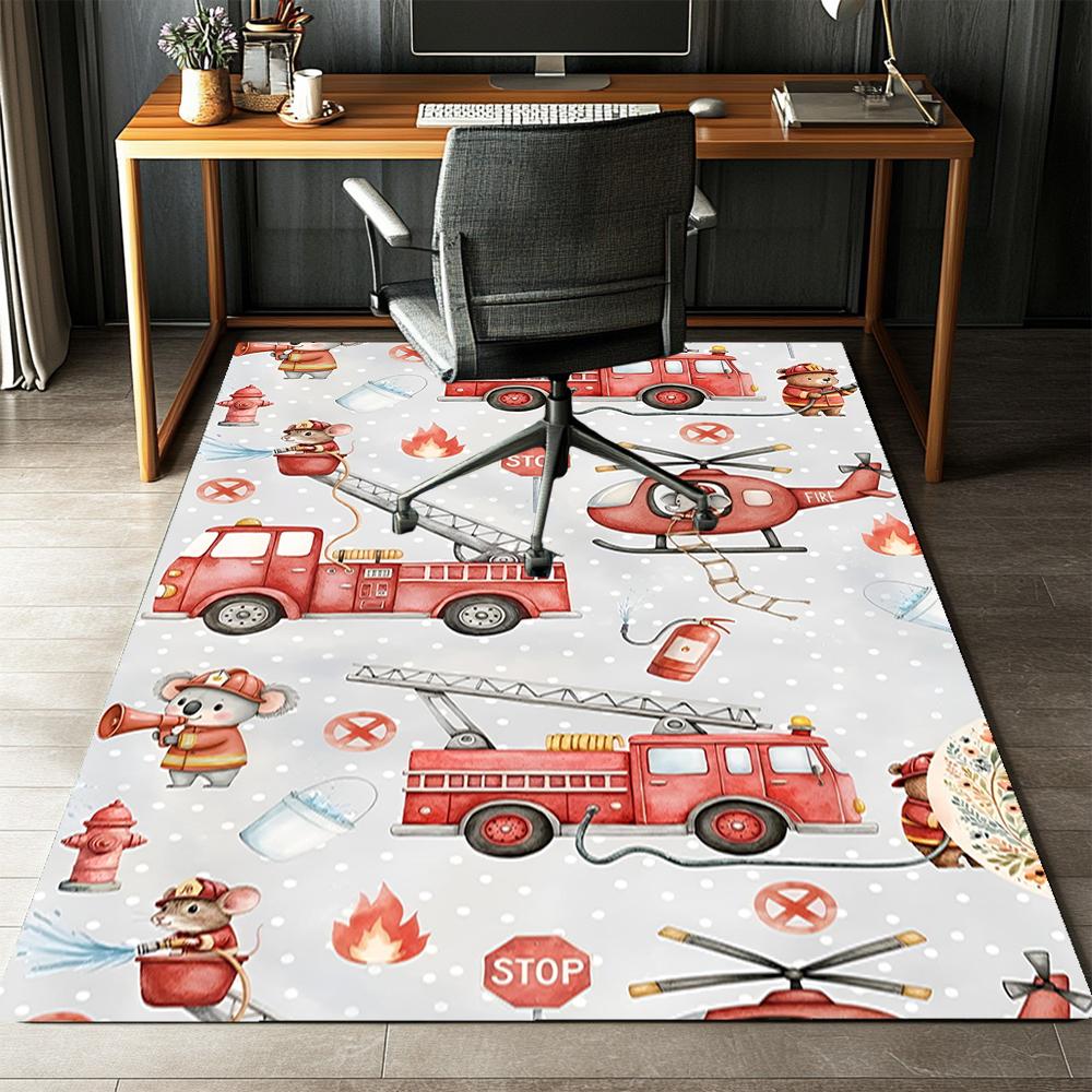 Fire Truck Printed Carpet,Rug,for Office Chair Living Room Bedroom Kitchen Room Decor Gifts.