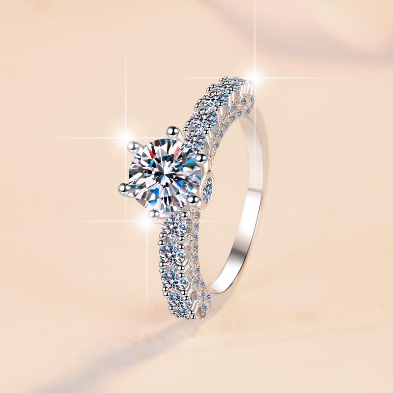 Luxury S925 Silver Moonstone & Moissanite Six-Claw Wedding Ring for Women Size 11