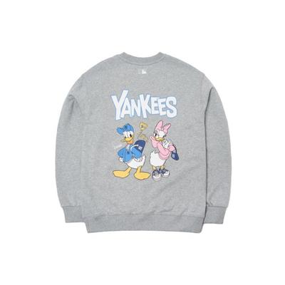 MLB X Disney Collaboration New York Yankees Donald Duck Cartoon Print Crewneck Sweatshirt Unisex Sweatshirt Gray 3AMTD1114-50MGS
