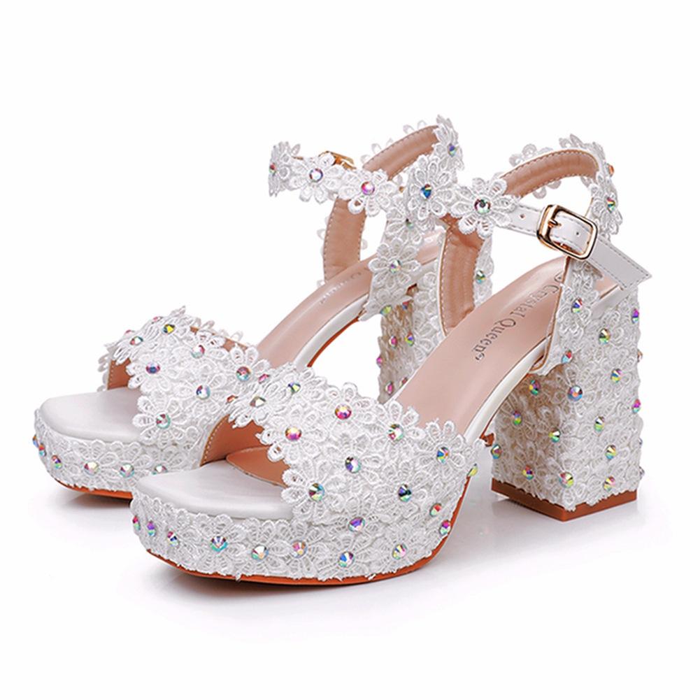 Plus Size 34-42 Party Evening Wedding Shoes for Women Summer Fashion High Heel White Platform Sandals Lace Sandalias Mujer 2026