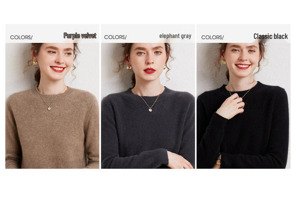Women's Cashmere Round Neck Solid Color Breathable Knit Pullover Sweater