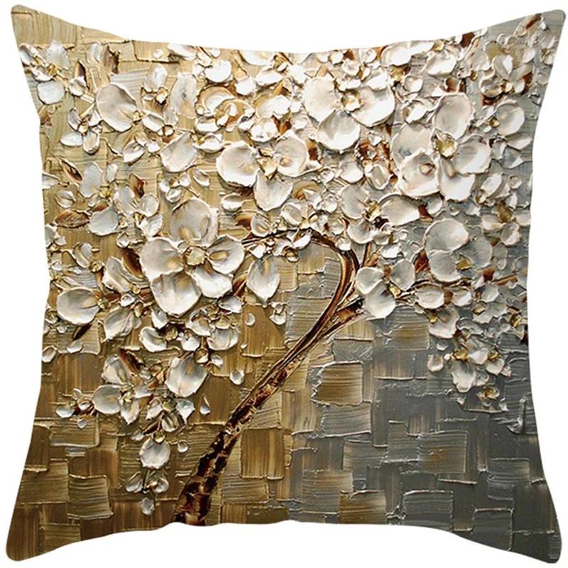 Oil Painting Tree Cushion Cover for Sofa Livingroom Pillow Case Home Decoration % Polyester Vintage Throw Pillow Cover
