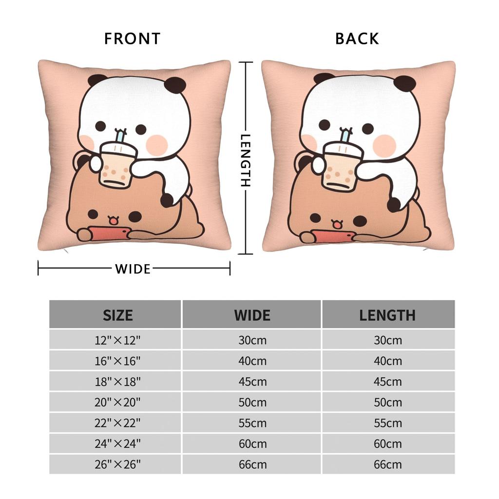 Panda Bear Bubble Tea Anime Cartoon Kawaii Pillowcase Printing Cushion Cover Decorative Pillow Case Cover Home Zippered