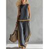 New Women's Sleeveless Color Block Wide Leg Pants 2-Piece Set, Summer Casual Fashion Outfit For European American