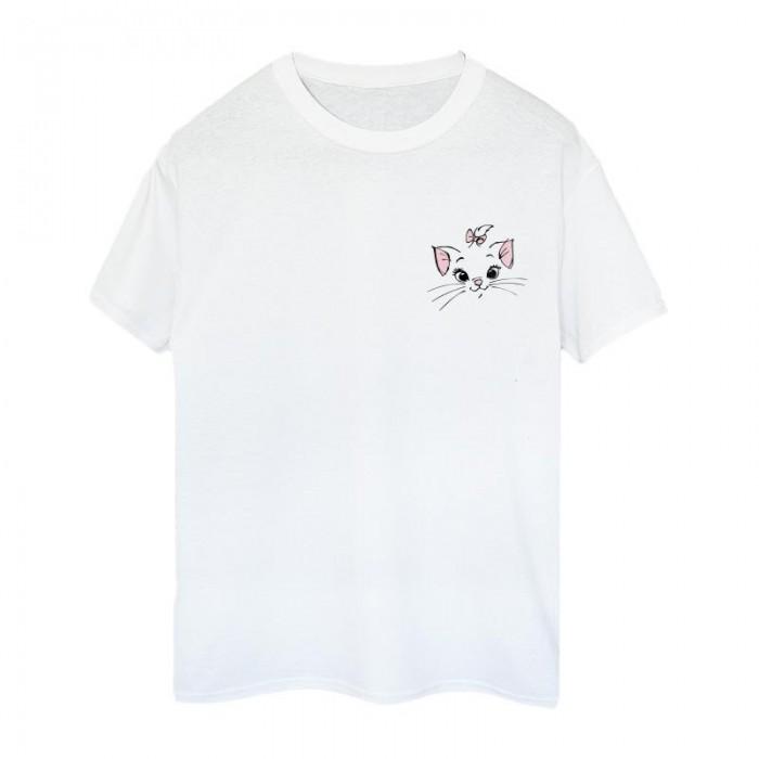 Disney Women's Grey/White Womens/Ladies Classics Marie Face Pocket Cotton Boyfriend T-Shirt