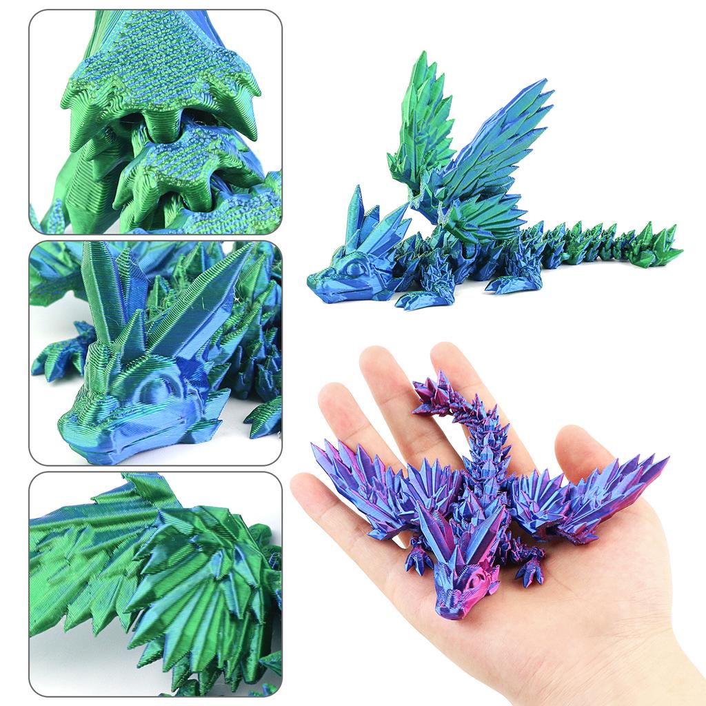 3D Printed Gemstone Flying Dragon Gift Toy with Wings That Can Be Twisted To Relieve Stress, Creative Dragon Figurine Toy