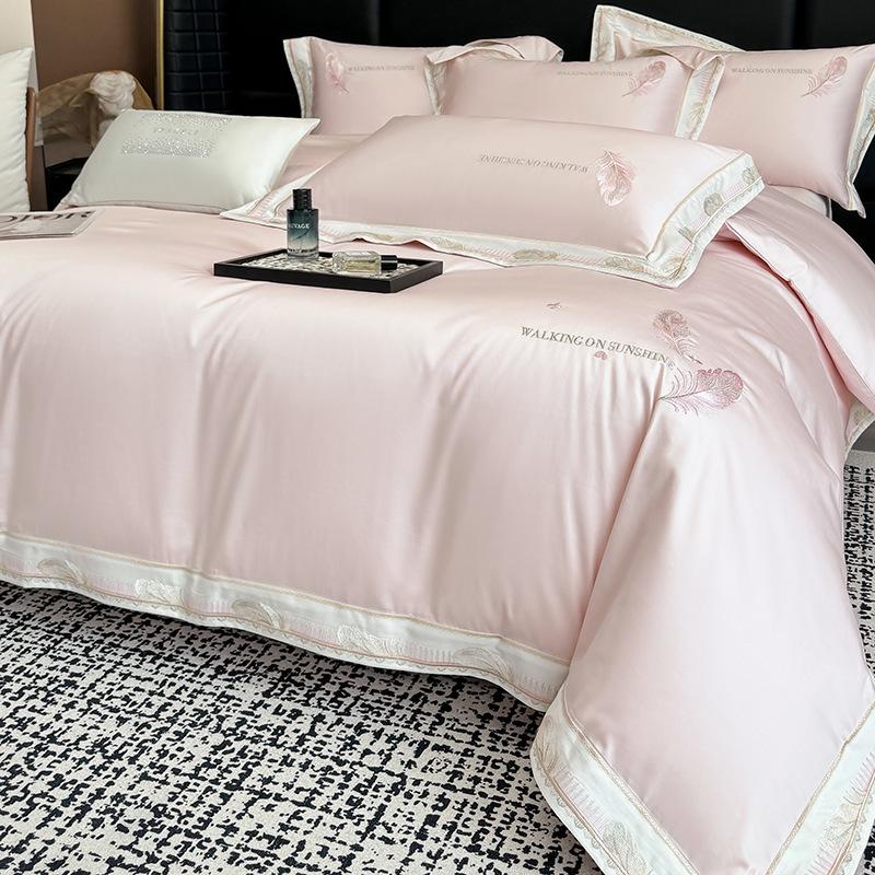 Class A Maternal And Infant Grade 240 Long-Staple Cotton4-Pcs Set Of Pure Cotton Satin Embroidered Quilt Cover, Bed Sheet Skin-Friendly Mattress