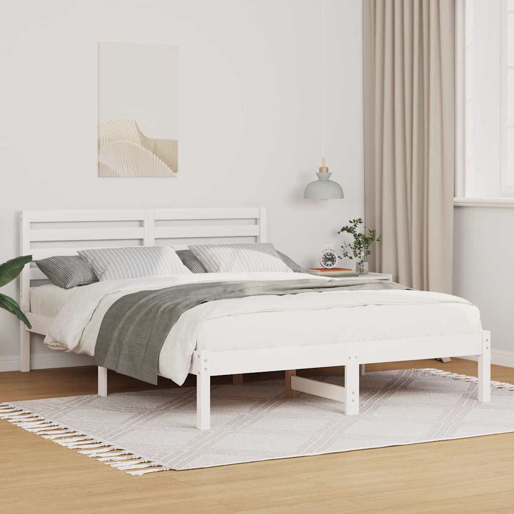 Bed Frame with Headboard White 120 x 190 cm Solid Pine Wood