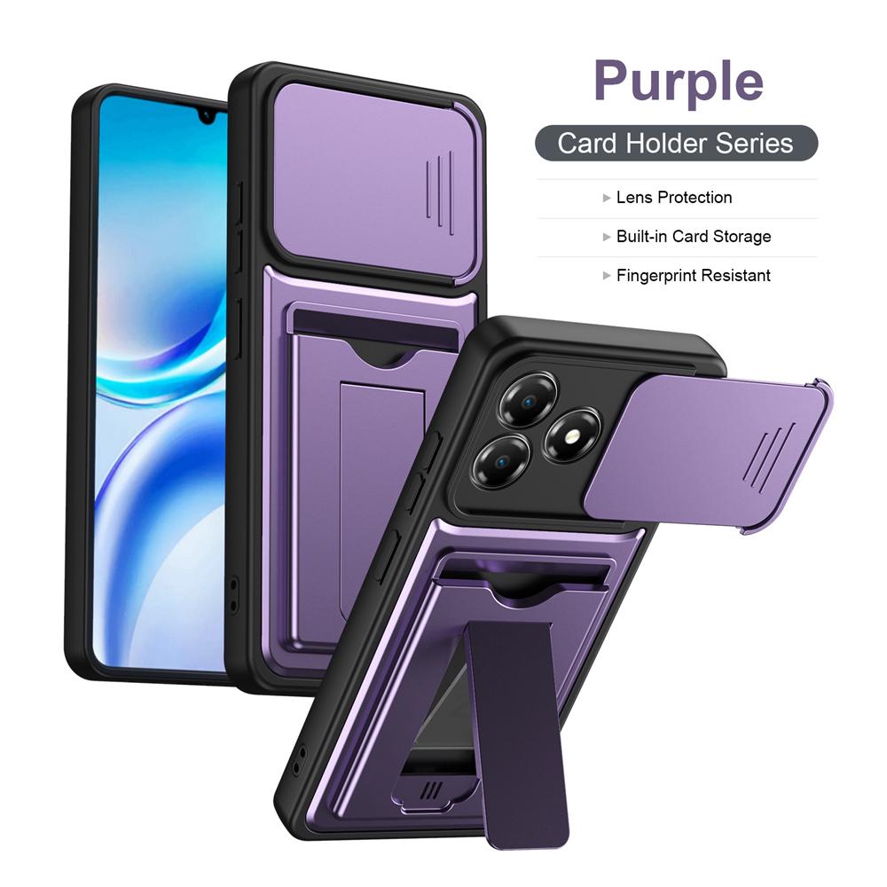 KEYSION Card Slot Holder Bag Phone Case for ZTE Blade A36 Slide Camera Protection Kickstand Shockproof Back Cover for Blade A36