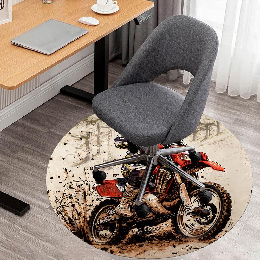 

1pc Dirt Bike Motocross Round Chair mat office Area Rug - Non-Slip, Floor Mat for Office, Bedroom, and Indoor Decor p127269 80cm by 80cm