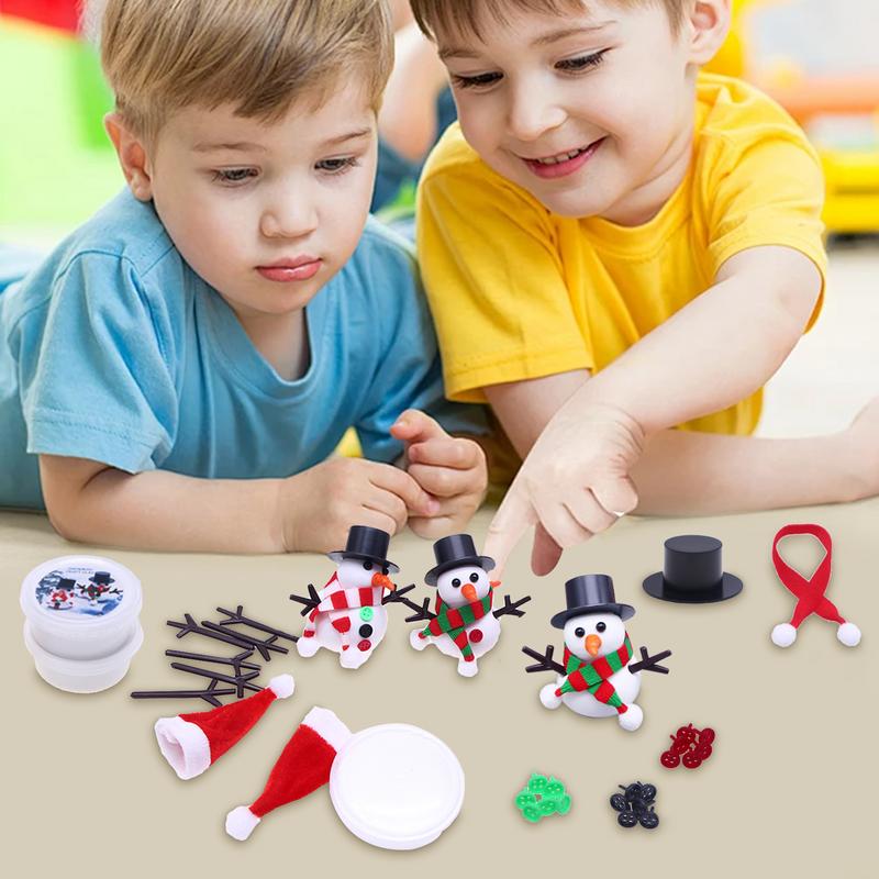 DIY Christmas Snowman Kit Carrot Noses Tiny Buttons Mini Black Red Magician Hats Trigeminal Hand Air Dry Clay Modeling Crafts