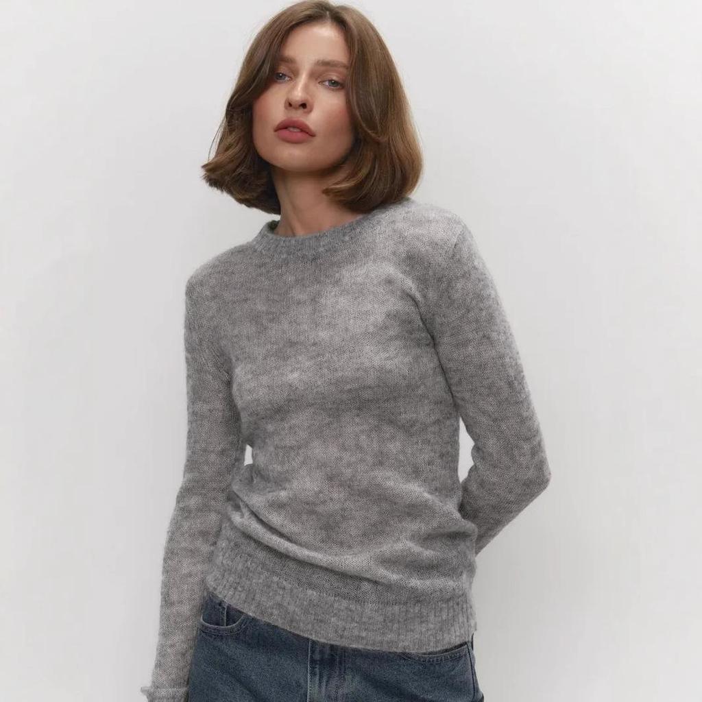 2025 Spring/Summer Women's European-American Mohair Crew Neck Semi-Transparent Knitted Sweater