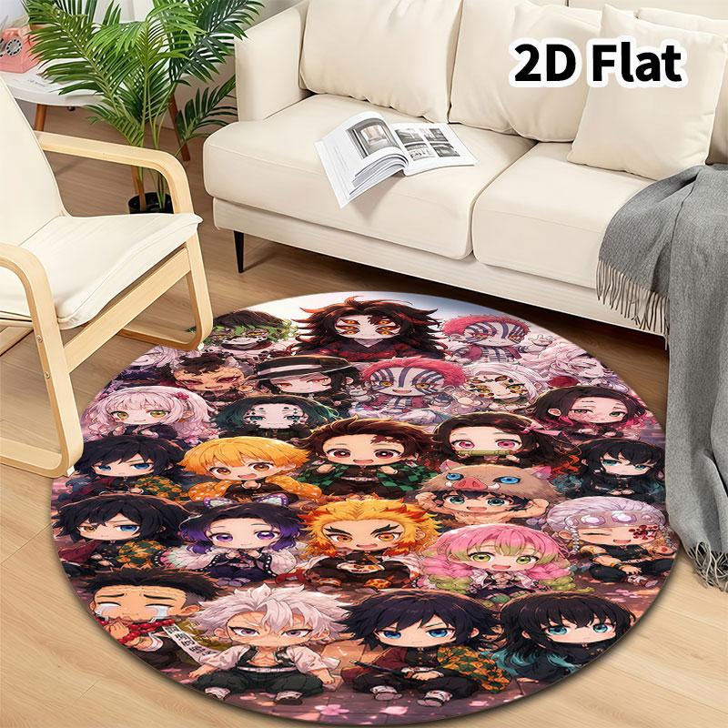Demon Slayer Kimetsu No Yaiba Round Area Rug Carpet Rug For Living Room Bedroom Sofa Playroom Decor Nonslip Floor Mat
